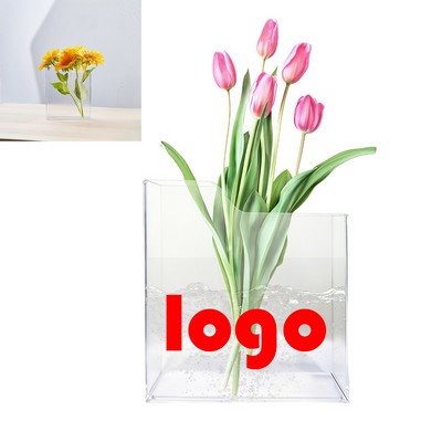 Clear Vase Photo Frame Design Artistic Rectangle Flower Vase
