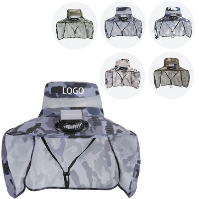 Wide Brim Solar Fan Hat With Neck Flap