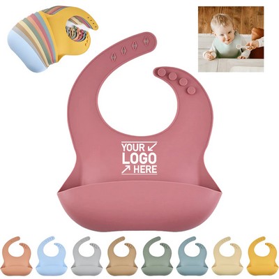 Silicone Baby Bib Waterproof Adjustable Feeding Bib with Food Catcher Pocket