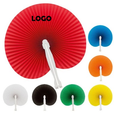 Folding Round Plastic Handle Paper Fan