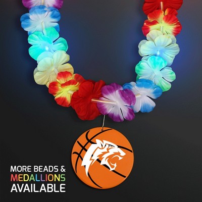 Rainbow Lei LED Flower Necklace with Basketball Medallion - PRINTED