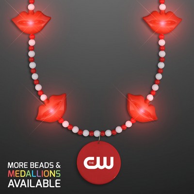 Red Lips Light Up Beads Necklace with Red Medallion - PRINTED