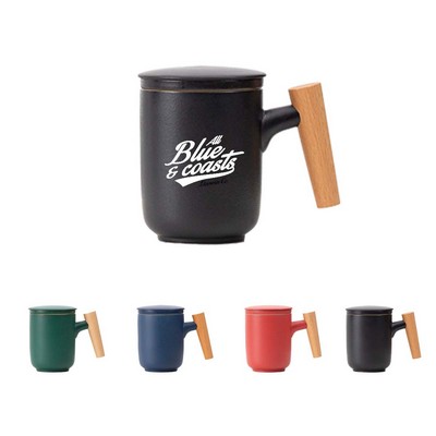 14oz Ceramic Coffee Mug with Lid and Filter Liner