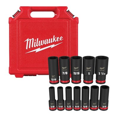 Milwaukee 12Pc Shockwave Impact Duty 1/2" Drive Sae Deep 6 Point Socket Set