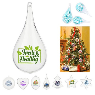 4" Clear Plastic Tear-drop Shaped Christmas Ornaments