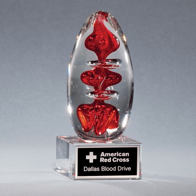 Red Egg Shaped Art Glass on Clear Base, 5-1/4"H