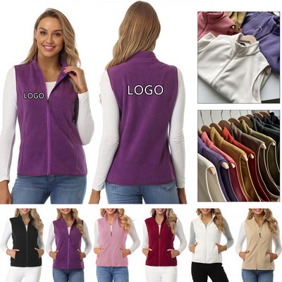 Women's Fleece Vest Soft Sleeveless Stand Collar Zip-Up Outerwear (S-3XL)