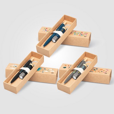 Reborn Recycled Aluminum Bamboo Accented Pen & Flashlight Gift Set - Full-Color Inkjet