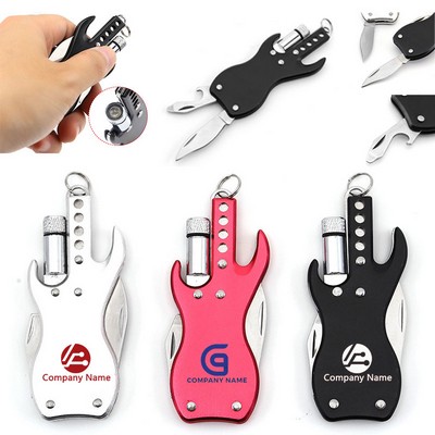 Multifunctional Guitar Shape Key Opener Folding Knife w/ LED