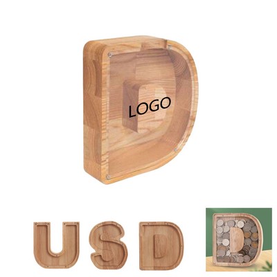 Wooden Alphabet Letter Coin Box DIY Coin Bank for Kids
