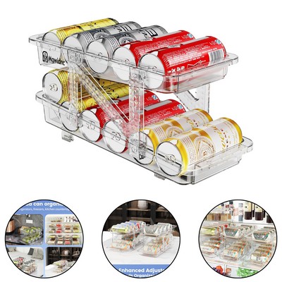 Patterned Expandable Transparent Double-Layer Drink Organizer with Auto-Fill for Fridge