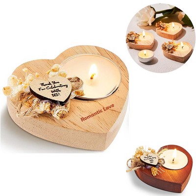 Heart-Shaped Wood Candle Holders with Candle