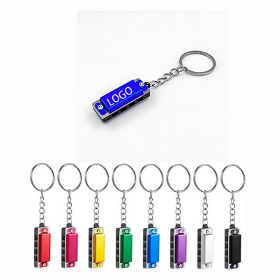 Vibrant 4 Hole 8 Tone Metal Mini Harmonica Keychain