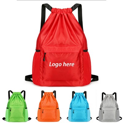 Water-Resistant Mesh-Pocket Drawstring Bag