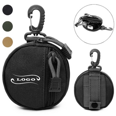 1000D Nylon Small Round Coin Pouch with Removable Hook for Outdoor