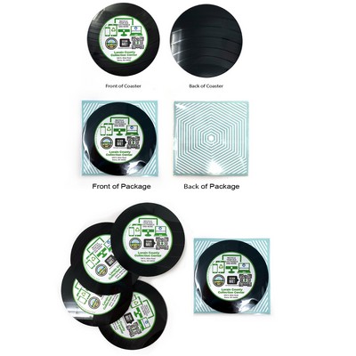 Upcycled Record Coaster (Plain Back) - Set of 4 - Cello Pouch