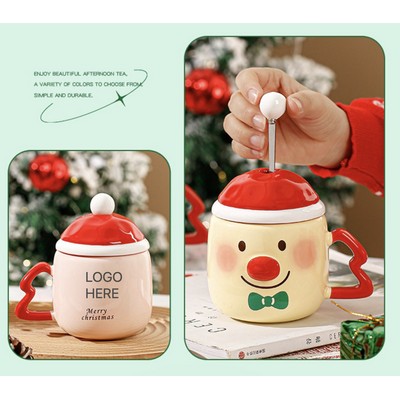 380ml Creative Cute Clown Christmas Ceramic Mug with Lid and Spoon Holiday Gift