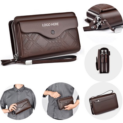 Men's Long Wallet - Large Capacity Dual Zipper Business Organizer