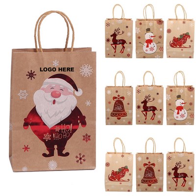 Custom Holiday Sack Shopping Bag Reusable Christmas Kraft Paper Gift Bags with Handles