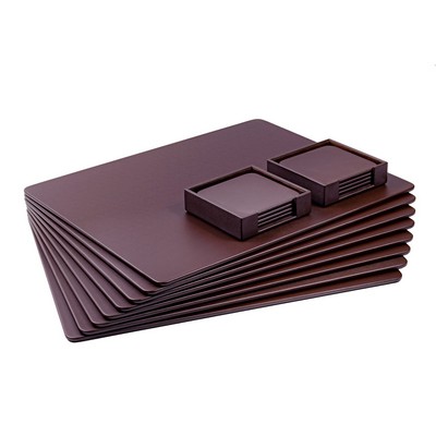 8 Seat Chocolate Brown Leatherette Conference Room Set w/ Square Coasters