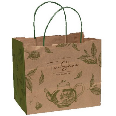 Multi-Sided Full Color Natural Shopper Paper Bag - Green Handle (8.5"x 7.25"x 5")