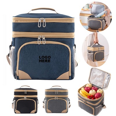 Custom Thermal Food Carrier Double-Deck Insulated Lunch Bag for Office School