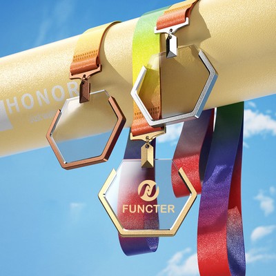 Hexagonal Man Made Crystal Aluminum Alloy Award Medal Clear Background