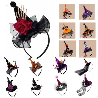 Halloween Witch Headband Costume Party Weird Lace Big Sequin Hat Headband