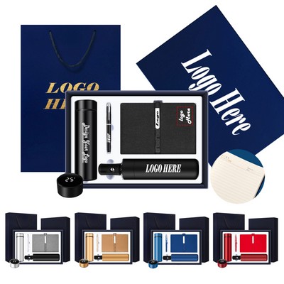 Magnetic Metal Buckle Business Notebook Gift Set: Temp-Display Bottle, UV Umbrella & USB Drive