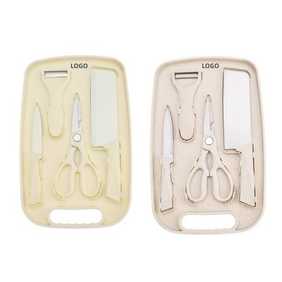 5-Piece Wheat Straw Cutting Board Set with Knife and Shears