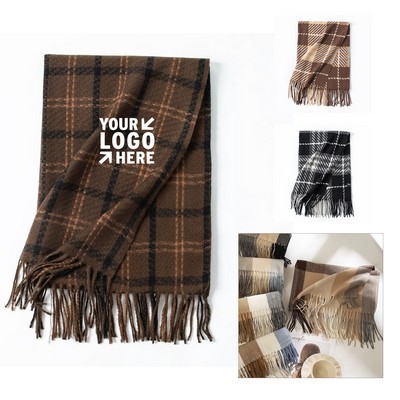 Winter Plaid Women Scarf w/Tassel