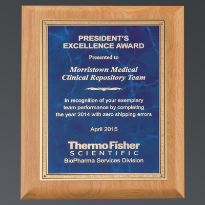 Natural Alder with Sapphire Blue Marble LaserFX® Plate, Gold Florentine, Small (7"x9")