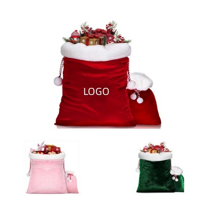 Soft Velvet Santa Holiday Gift Bags with Drawstring