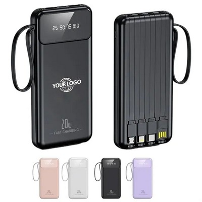 10000mAh Fast Charging Power Bank with 4 Built-In Cables