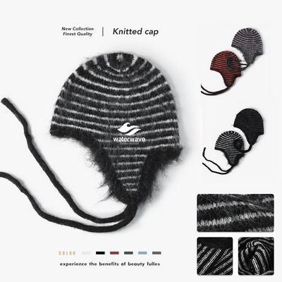 Unisex Striped Knit Winter Cap Warm Ear Protection Hat