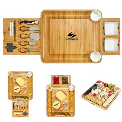 Bamboo Round Square Cheese Cutting Board With Cutlery Set