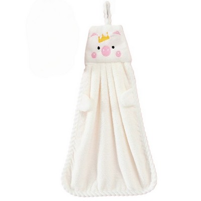 Extra Thick Coral Fleece Hanging Hand Towel with Cute Cartoon for Kids and Home