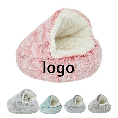 Faux Fur Pet Bed with Half-Cave Design