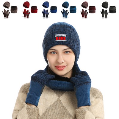 Winter Warm Scarf Beanie Hat Glove Neck Gaiter Set