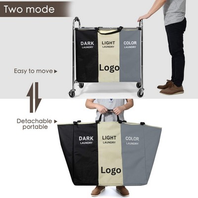 Rolling 3-Section Metal Laundry Sorter Cart