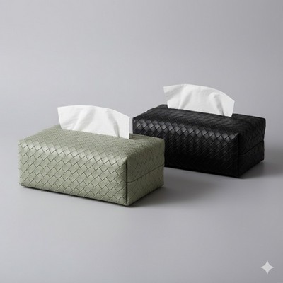 Woven Texture PU Leather Car Tissue Box Living Room Coffee Table Napkin Paper Storage Box Black