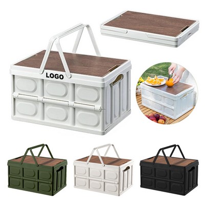 30L Collapsible Storage Bin With Wooden Lid