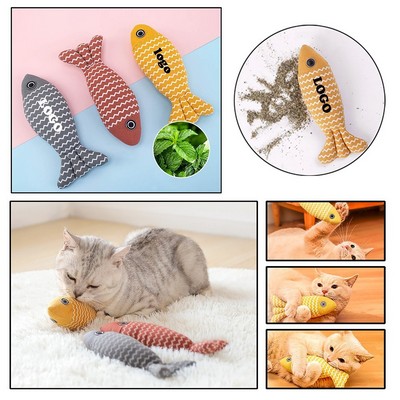 8" Linen Simulated Fish Catnip Cat Plush Toy