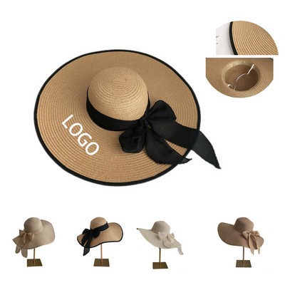 Wide Brim Straw Hat With Ribbon