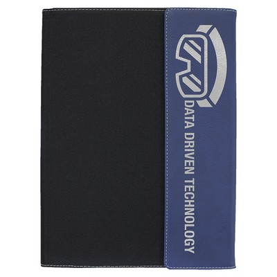 Blue/Black Leatherette Canvas Small Portfolio with 8.5x11 notepad - Laser Engraves to Silver
