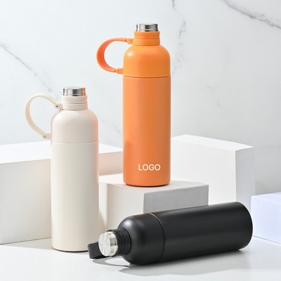 Insulated Stainless Steel Sports Bottle with Silicone Carry Strap Portable Outdoor Vacuum Flask