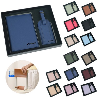 Pu Leather Passport Holder & Luggage Tag Set