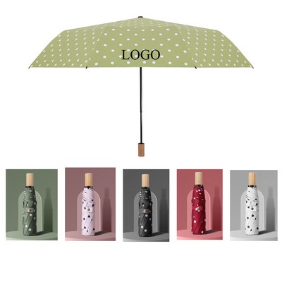 Triple-fold Manual Umbrella With Wooden Handle