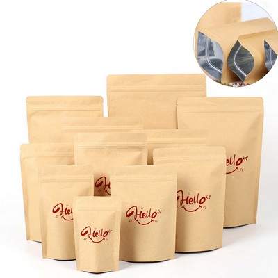 Resealable Kraft Paper Bags with Foil Lined Stand Up Pouches