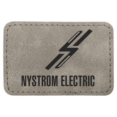 Rectangle Premier Engraved Patch with Adhesive, Gray Faux Leather, 3" x 2"